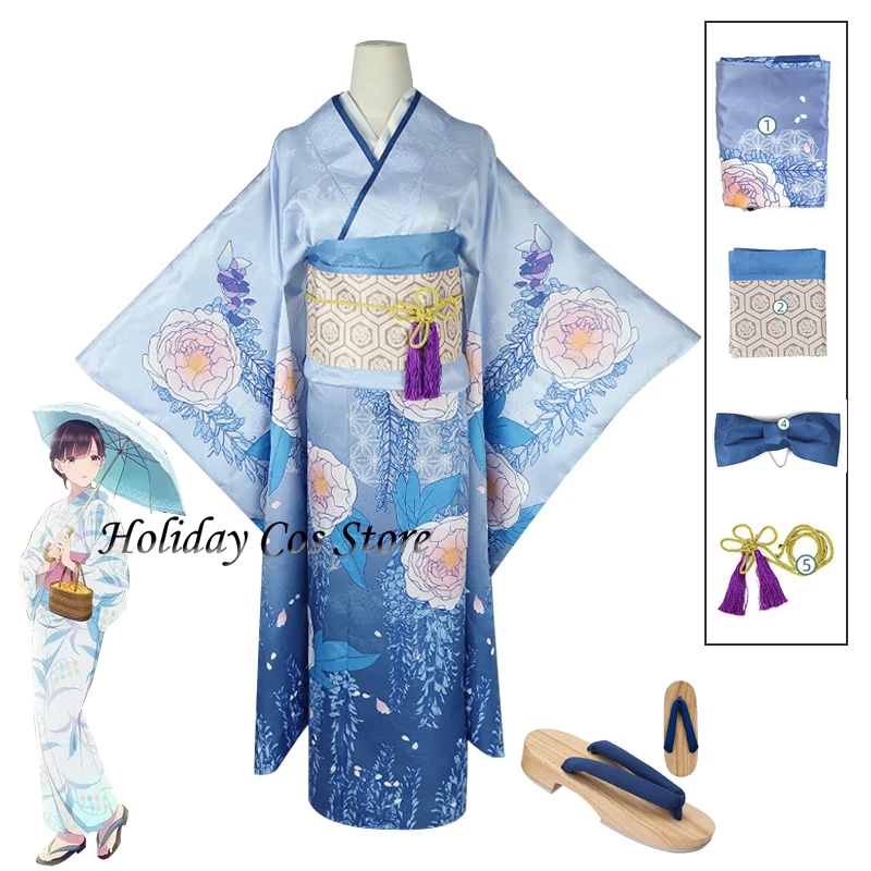 Miyo Saimori Anime Cosplay Costume Shoes Kimono Blue Dress Outfit Japanese Clothing Halloween Carnival Party Props For Women Gir