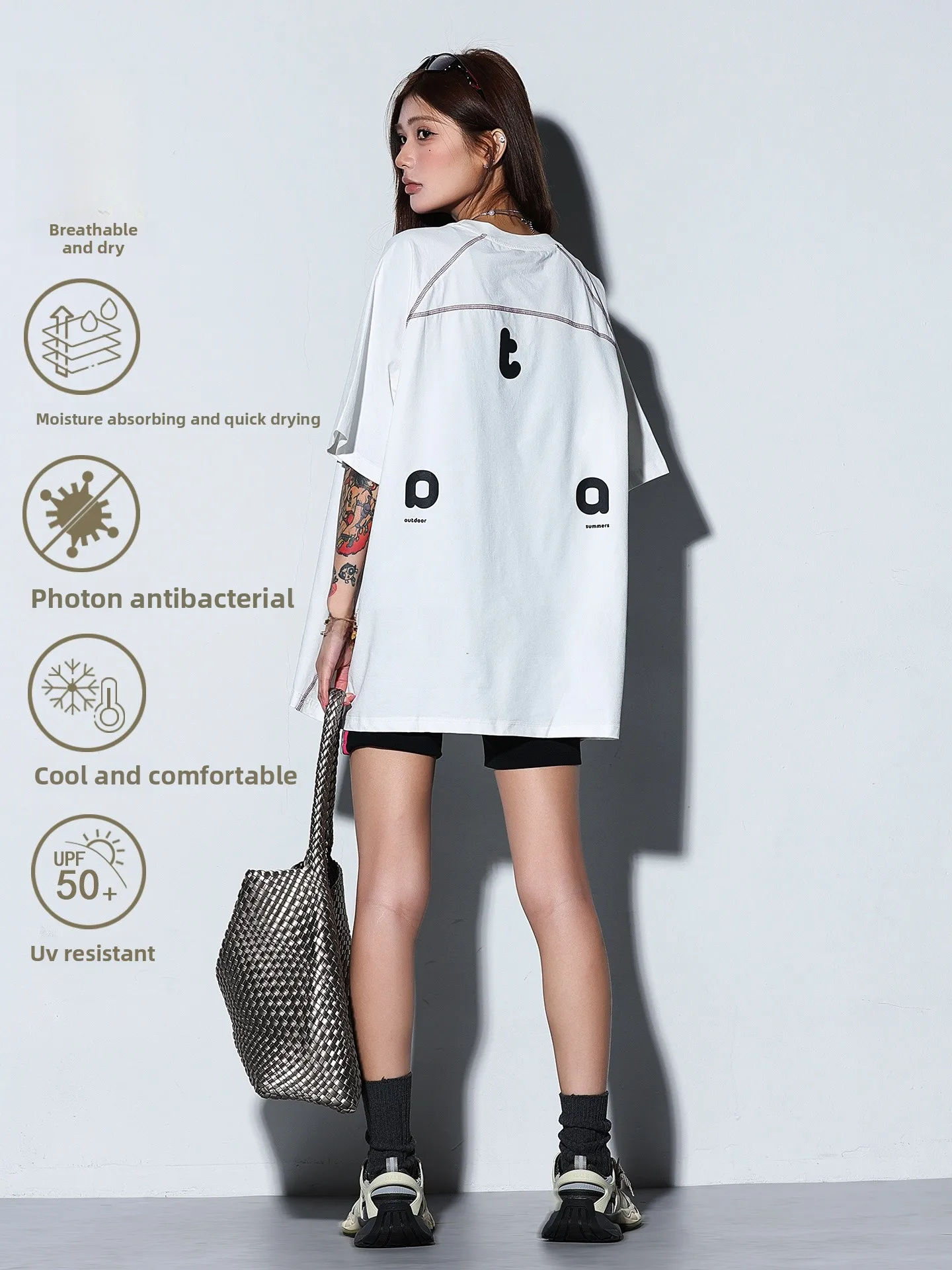 

White Loose Fit ort Sve T-irt Women's Summer Spor Printed Lightweight Qui Dry UV Protection Cool Feeling Trendy Top