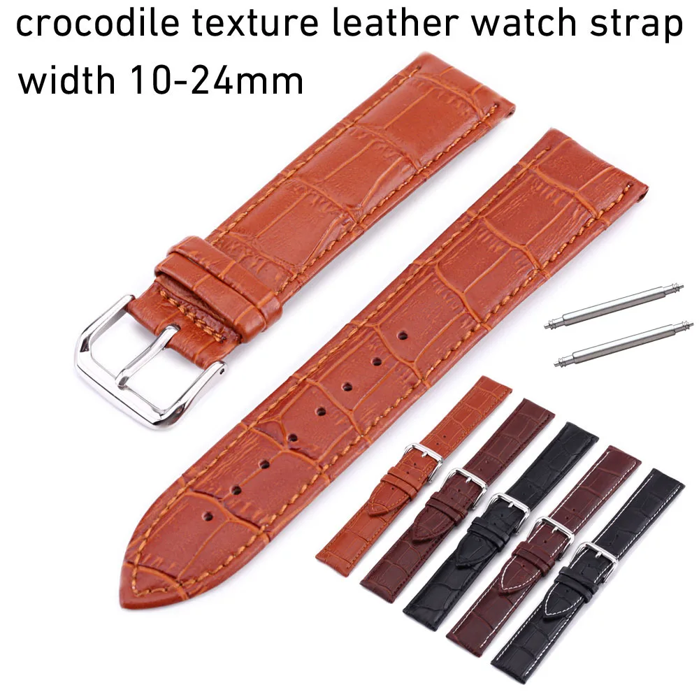 Crocodile Genuine Leather Watch Band 10 12 13 14 15 16 17 18mm 19mm 20mm 21mm 22mm 23 24mm Watch Strap with Pins OLEYW