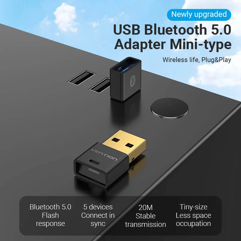 Vention USB جهاز إرسال بلوتوث استقبال محول للكمبيوتر المتكلم ماوس لاسلكي الموسيقى استقبال الصوت دونغل Apt-X بلوتوث 5.0