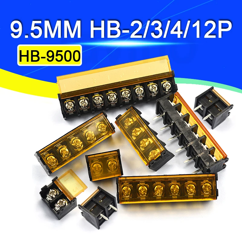 2pcs Hb-9500 barrier terminal block with cover power supply spacing 9.5mm HB-2 / 3 / 4 / 10 / 12p