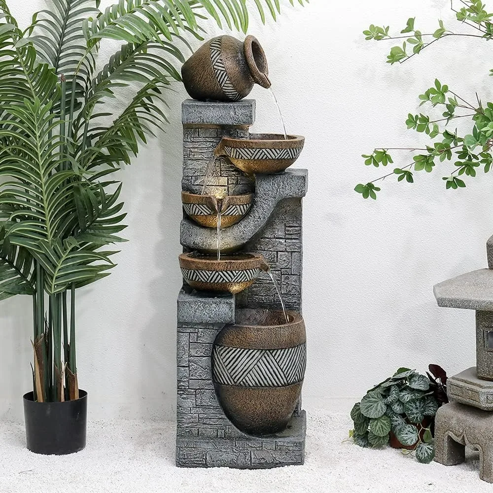 5-Tiers Indoor/Outdoor Garden Water Fountain - 42.5inches Modern Floor-Standing Cascading Water Feature - Suitable