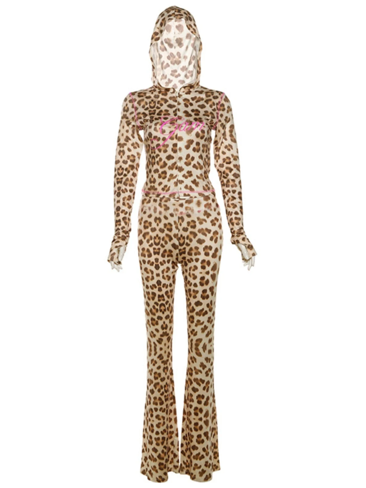 Pinkbomb Spicy Girl مجموعة الخريف ليوبارد طباعة الألفية Y2K طويلة Sve الإبهام زر مقنعين سستة سترة السراويل الطويلة Faio... #5