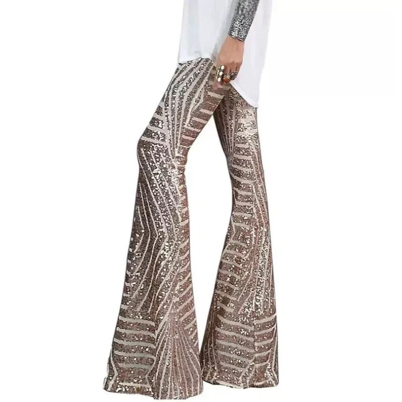 2026 New Style Bell-bottom Pants with Sequins, Elegant and Slimming, Straight-leg Wide-leg Long Pants