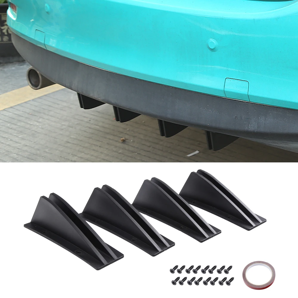 

Universal Car Rear Bumper Diffuser Lip Spoiler 4Pcs Shark Fin Spliter Spoiler Chassis Protector Cover Kit ABS Bumper Deflector