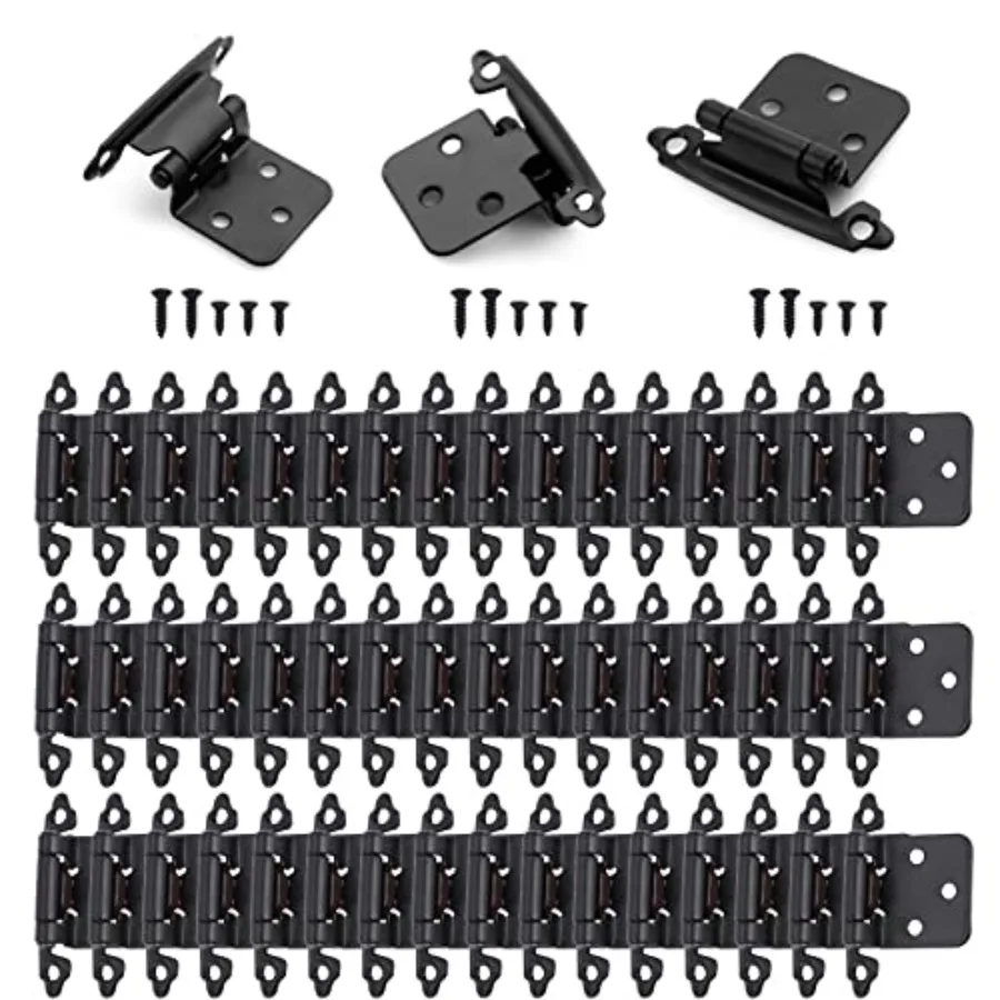 

50 Pcs Matte Overlay Cabinet Door Hinges, 1/2" Overlay Self Closing Hinges Hardware for Kitchen, Cabinets, Cupboard, Furniture