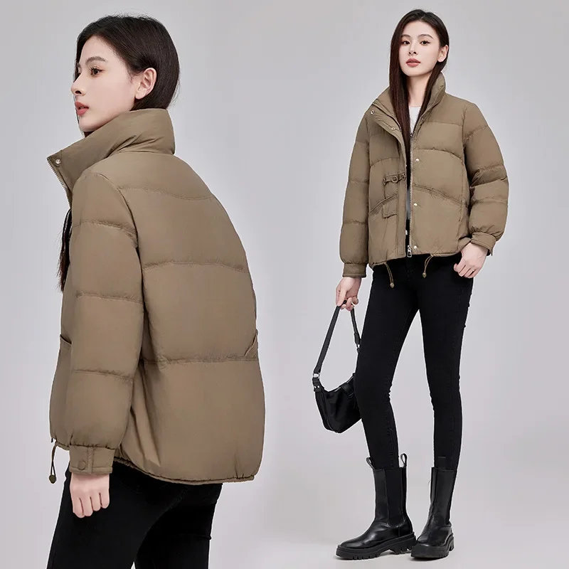 Fashion Short Down Coat for Women Classic Three-button Design Duck Down Jackets Winter Stand Collar Puffer Jacket Women JK-006