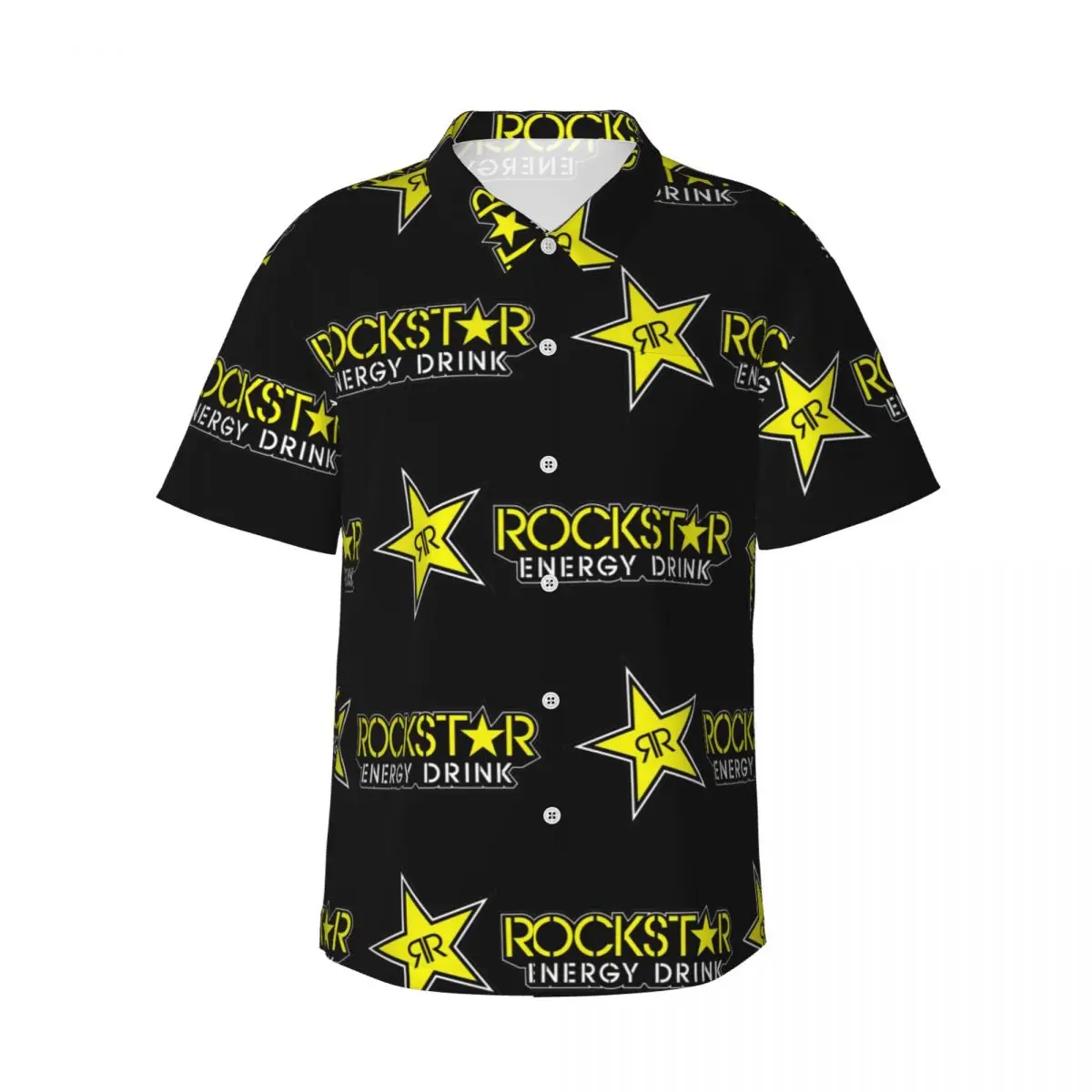 

Rockstar Energy Drink Мужские рубашки Гавайская рубашка с коротким рукавом Модные топы с лацканами для летнего пляжа