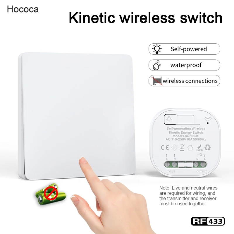 

Battery Free RF433 Remote Self Powered Wireless Switch 86 Type Waterproof Kinetic Energy Panel Household Lighting Switches