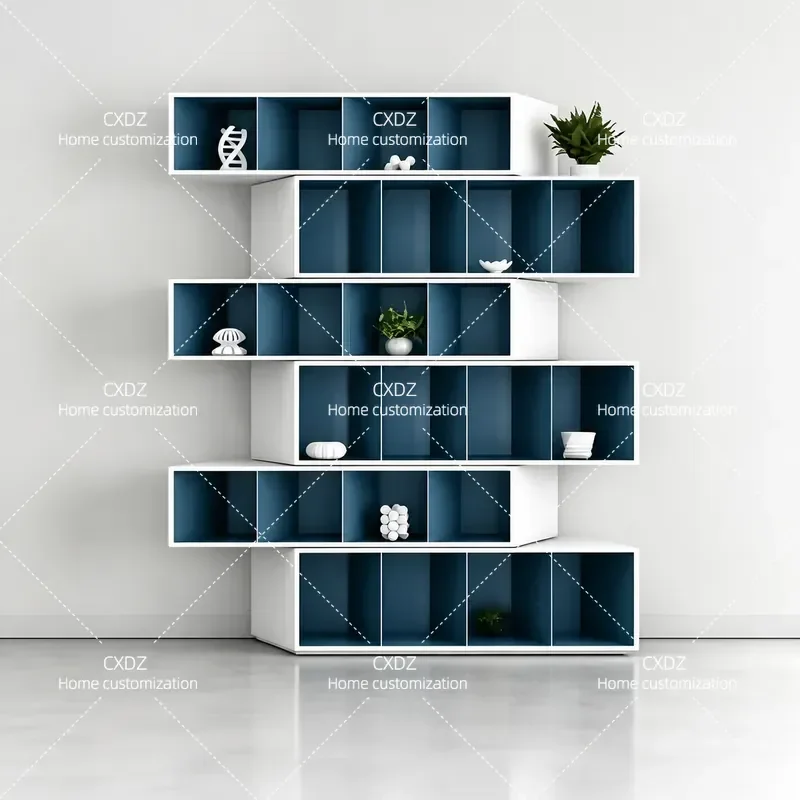 Light Luxury Paint Baking Bookcase Floor Cabinet Creative Personality Locker Decorative Display Shelf for Study Room Storage