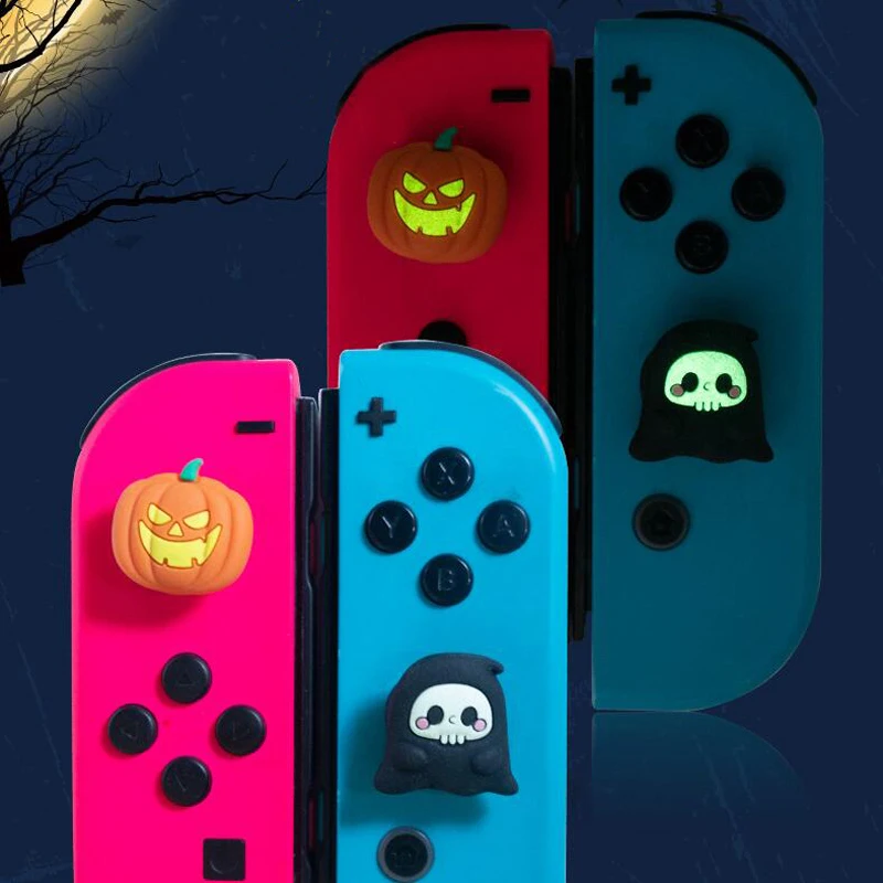 Halloween Pumpkin Ghost Glow Silicone Soft Thumb Stick Grip Cap, Capa Protetora Joystick para Interruptor, Oled NS Lite Joy-con Case