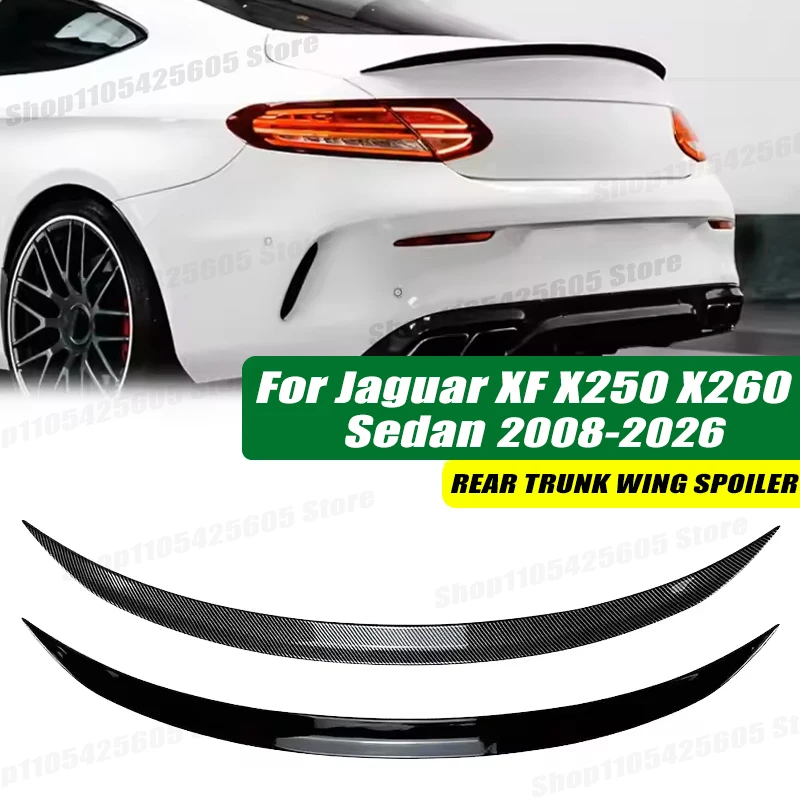 120cm 5D Carbon Look Rear Boot Trunk Spoiler Lip Stick-On Decorative Rear Wing For Jaguar XF X250 X260 Sedan 2008-2026