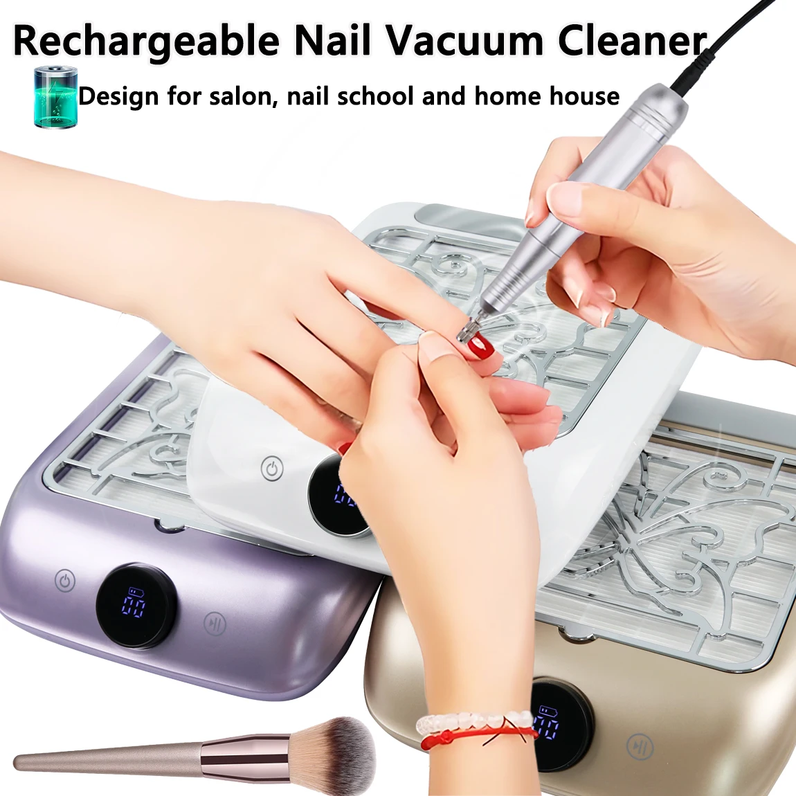 

Перезаряжаемый пылесборник для ногтей, 3000 об/мин, с набором кистей, регулируемый всасывающий пылесос для ногтей, вентилятор, пылесос для использования в салоне