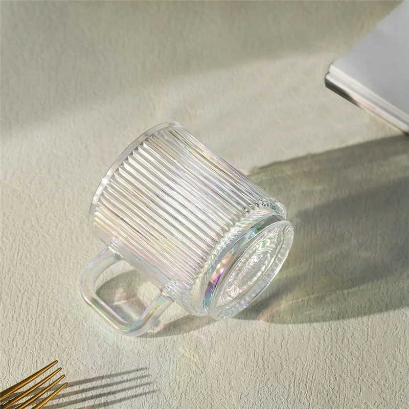 2 PC แก้วกาแฟถ้วยพร้อมฝาปิดแก้วแก้วกาแฟ Ribbed แว่นตากาแฟพร้อมที่จับสําหรับ LATTE Cappuccino ชานม A