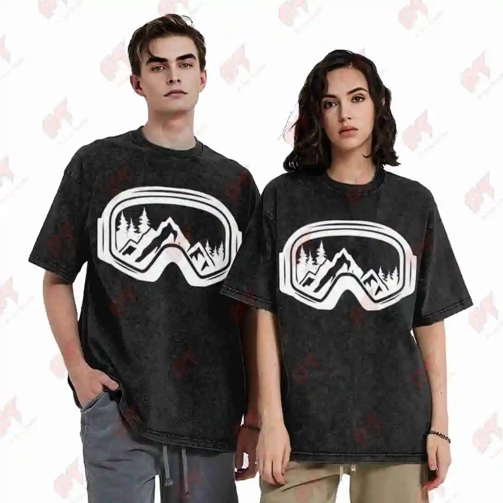 Ski Snowboard Goggles Skiing Snow Mountain Winter Vintage Washed Tee Pure Cotton T-Shirt view 5