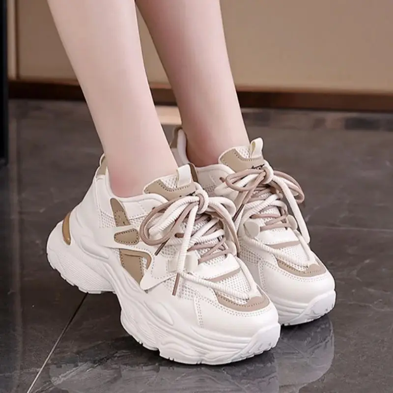 

Trendy Versatile Dad Shoes for Spring Autumn Thick-Soled Mesh leather Women's Running Sports Shoes Youth Fashion Footwear