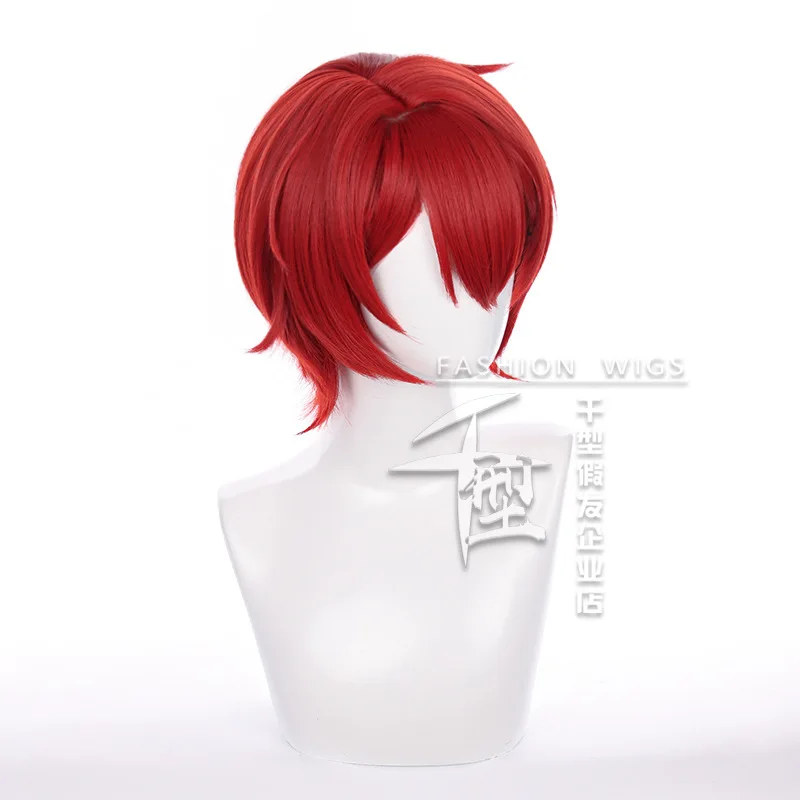 Ensemble Stars-Es Suou Tsukasa Peruca Cosplay, Cabelo Curto Vermelho, Resistente ao Calor, Sintético, Acessórios para Festa de Halloween, Adereços