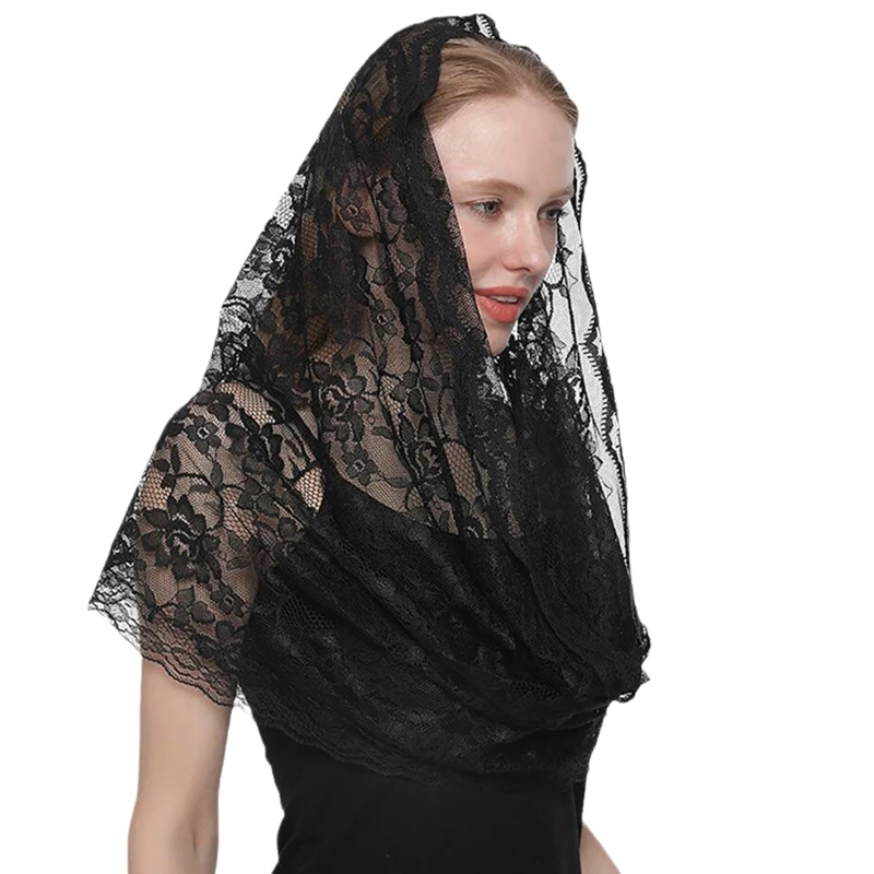 Chapel Veil Catholic Mass Lightweight Church Mantilla Lace Scarf Spanish Mantillas For Church Spanish Embroidered Shawl M6CD