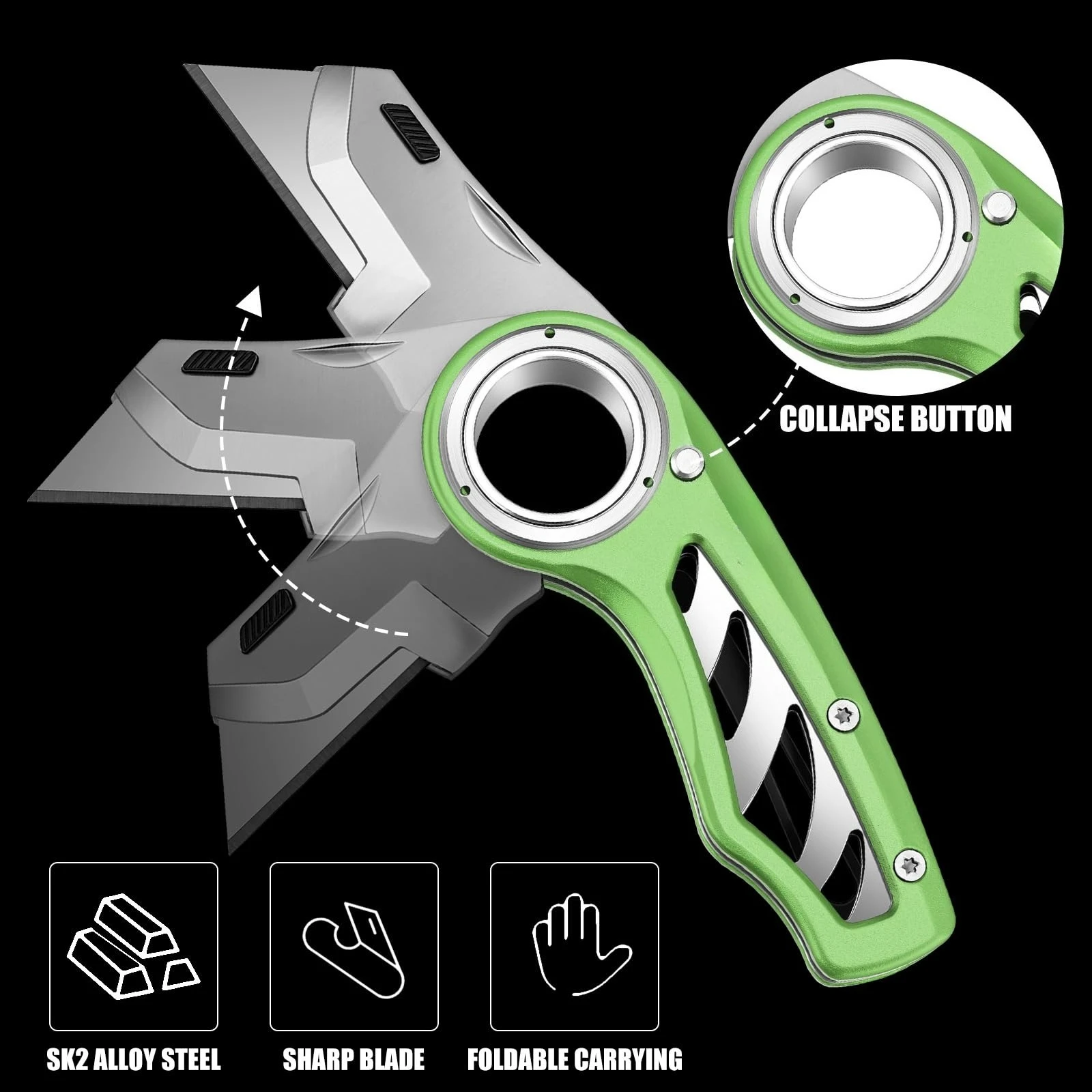 Klappbares Universalmesser Taschenmesser Hochleistungs-Kartonmesser mit Aluminiumgehäuse, Schnellwechselklingen, Rutschfester Fingerhalterung – Detail 3
