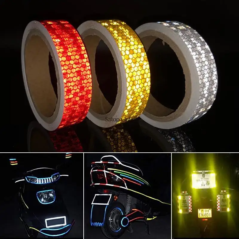 Pegatina reflectante de 2,5 cm x 3M, cintas de advertencia de visibilidad, tira roja, naranja, fluorescente, amarillo, película reflectora para coche, accesorios para bicicleta