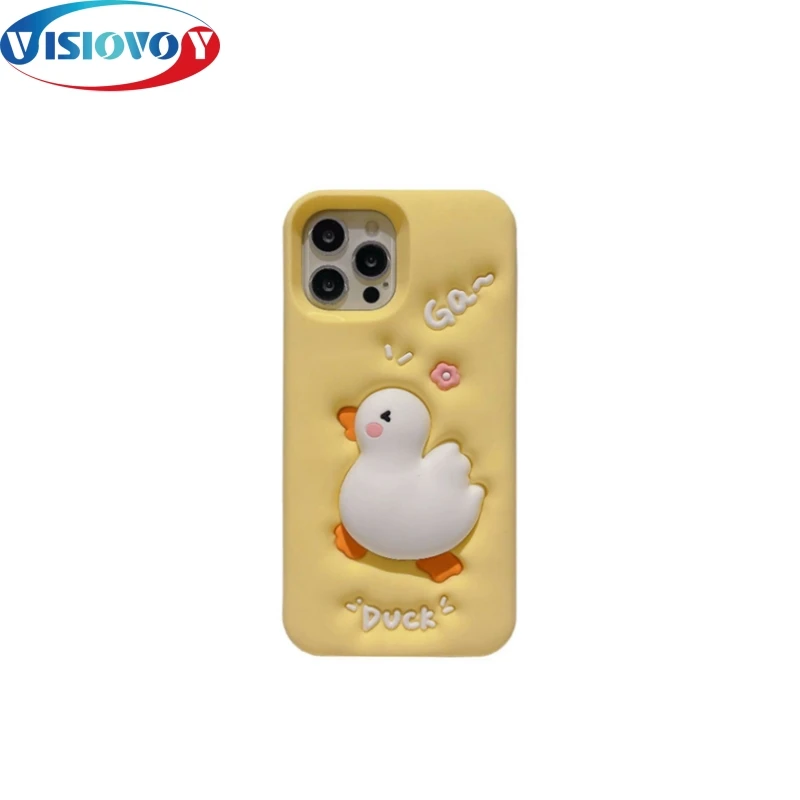 Cartoon Fashion Little Yellow Duck Phone Cases For iphone 15 14 13 Pro Max Soft Shell Silicone For Reduce Pressure Flower Fundas