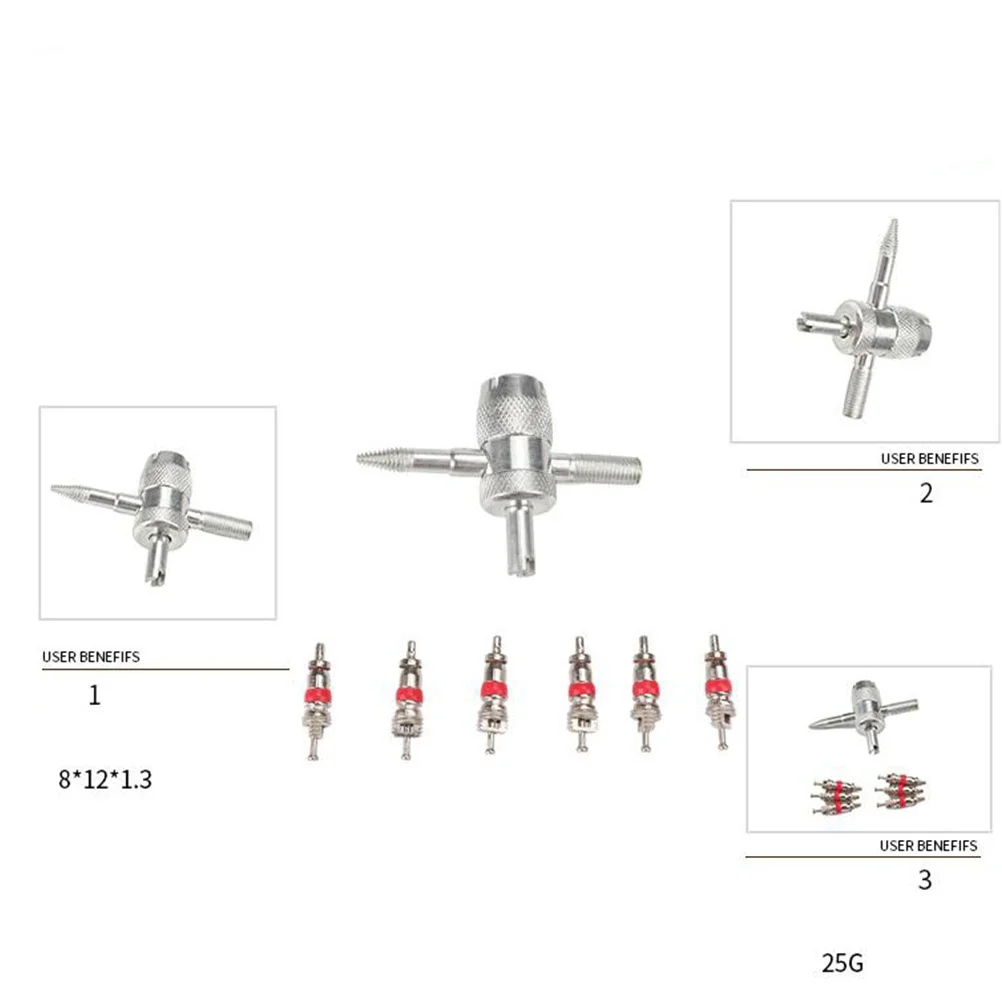 

12pcs Tire Valve Replacement Tools Set Stainless Steel For Automobile Tire Maintenance Repair Detaching Accessories