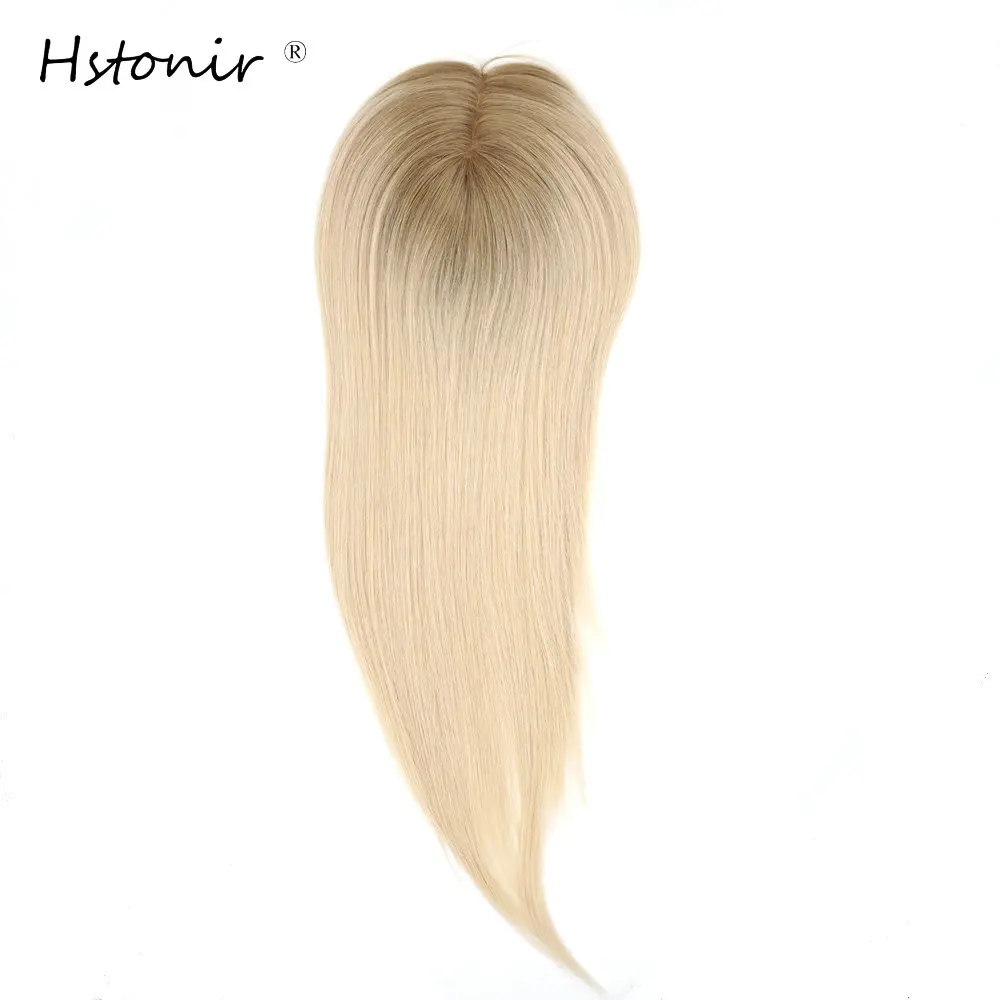 Hstonir Women Hairpieces Hair Clips Toppers Toupee For Hair Woman Grey 613# Silk Top European Remy Hair TP26