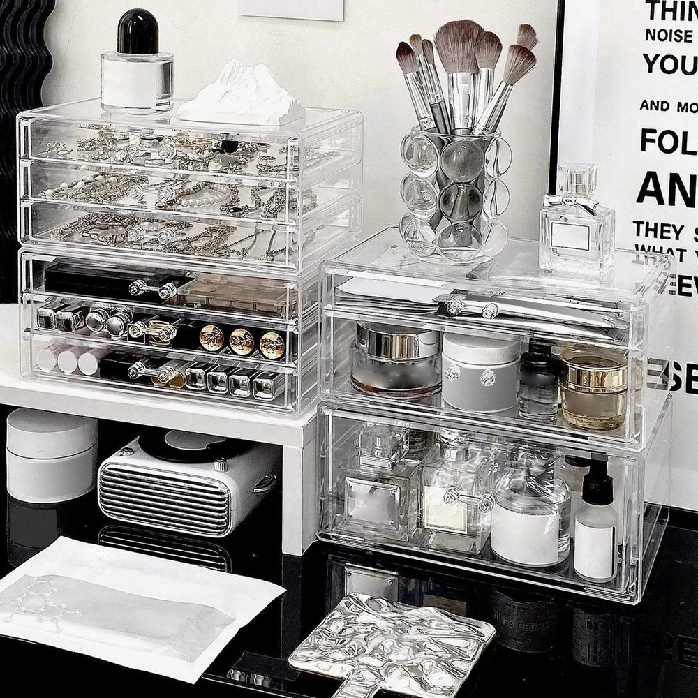 Transparent Makeup Storage Box Plastic Large Capacity Desktop Stationery Storage Box Home Office Supplies lipstick Sorting view 4