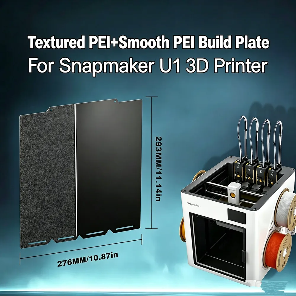 Upgraded U1 Double Sided PEI Build Plate Black Smooth Textured PEI Easy Remove Print Bed for Snapmaker U1 3D Printer 276x293mm
