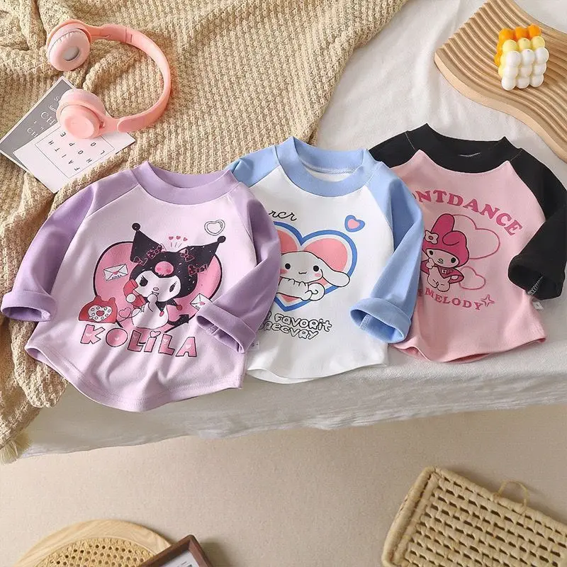Kawaii-Basisshirt für Mädchen, Frühling, neues Kinder-Cartoon-Anime-Langarm-T-Shirt mit Rundhalsausschnitt, stilvolles, hautfreundliches, bequemes, weiches Oberteil