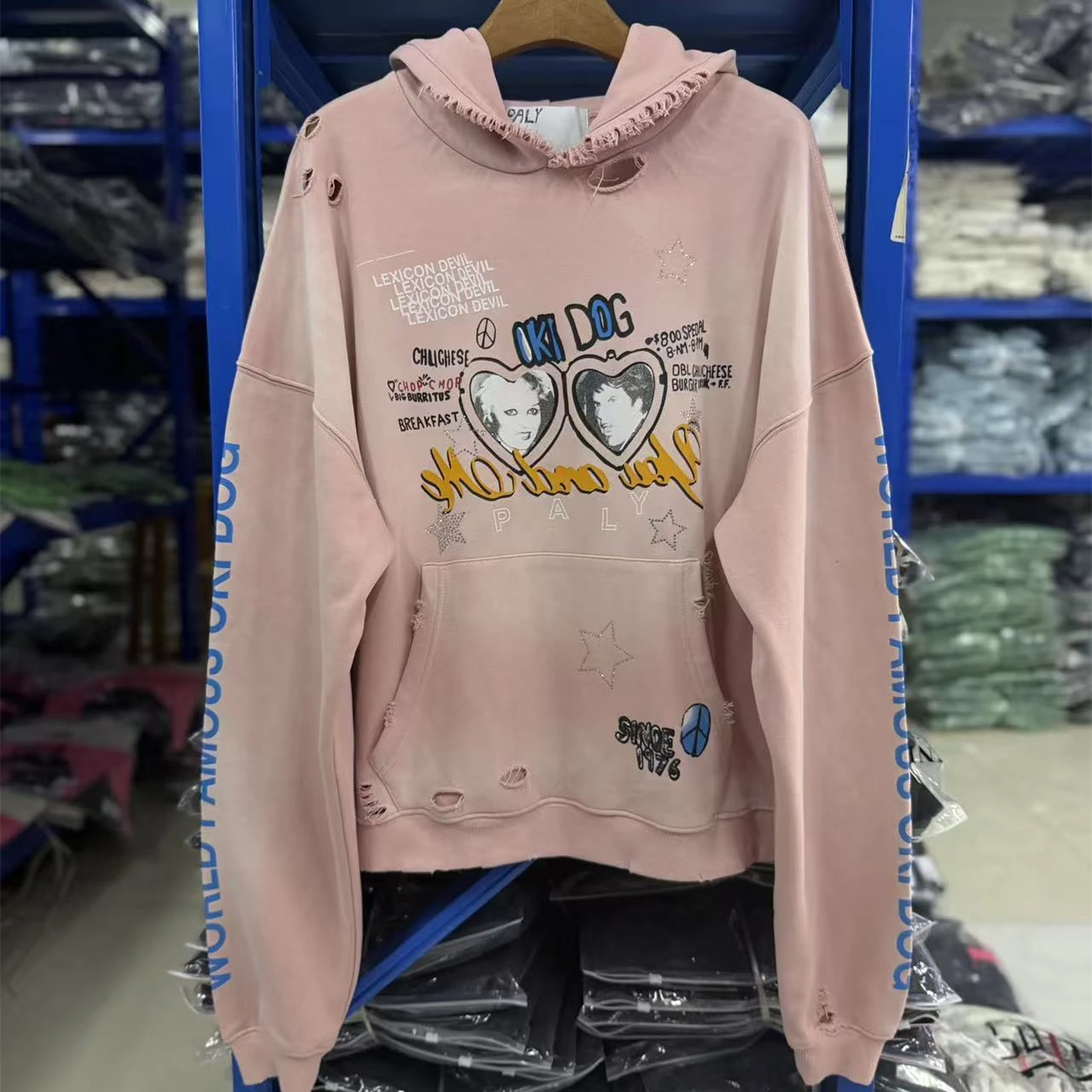 Paly Washed Pink 26SS Oki Dog Hooded Hoodie Men Women Best Quality Heavy Fabric Pullovers