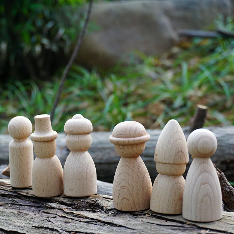 20pc Wooden Peg Doll Beech Unfinished Wood Shapes Morden Craft Wood Loose Parts DIY Accessories for Home Decoration