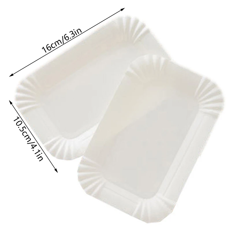 50/100pcs Rectangular Cake Tray White Paper Plate Disposable Dinner Plate Paper Plate Cake Disposable Paper Plate