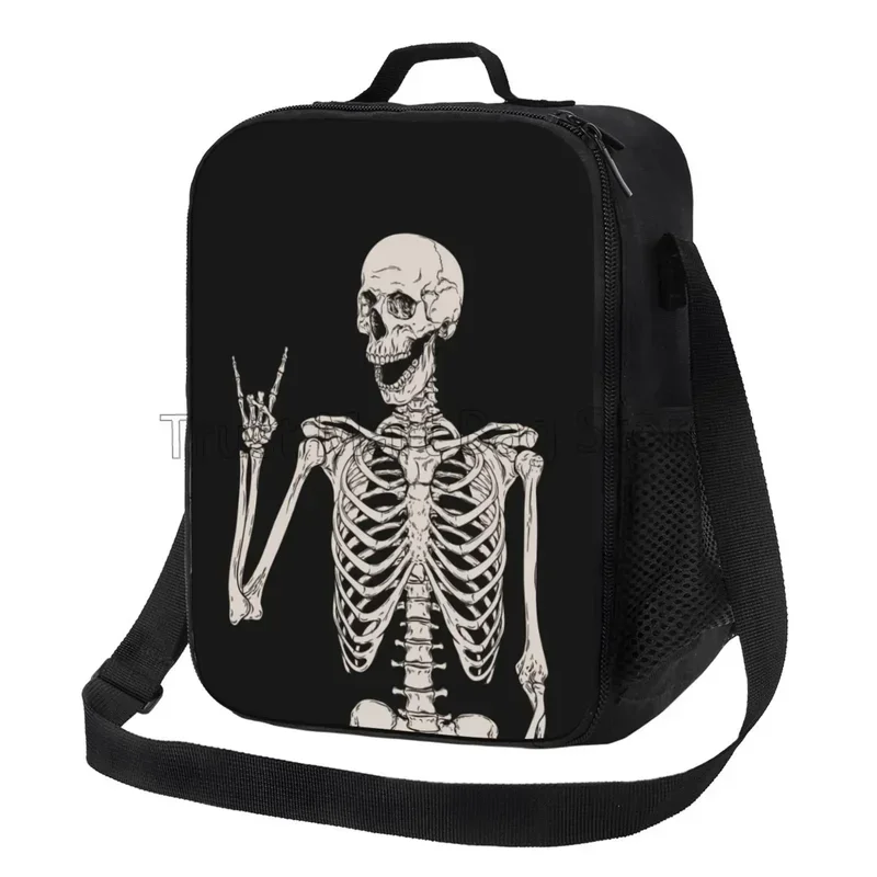 Halloween Skeleton Funny Skull Portable Lunch Bag Insulated  Box Reusable Totes with Adjustable Strap for Work Picnic Beach