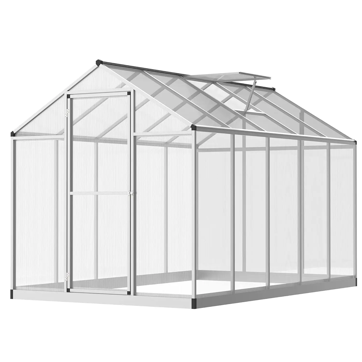 

10' x 6' Greenhouse for Outdoors, Polycarbonate Greenhouse with Rain Gutter and Roof Vent, Aluminum Walk-in Green Houses for Out