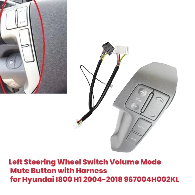 Left Steering Wheel Control Switch Volume Mode Mute Button With Harness For Hyundai I800 H1 2004-2018 967004H002KL