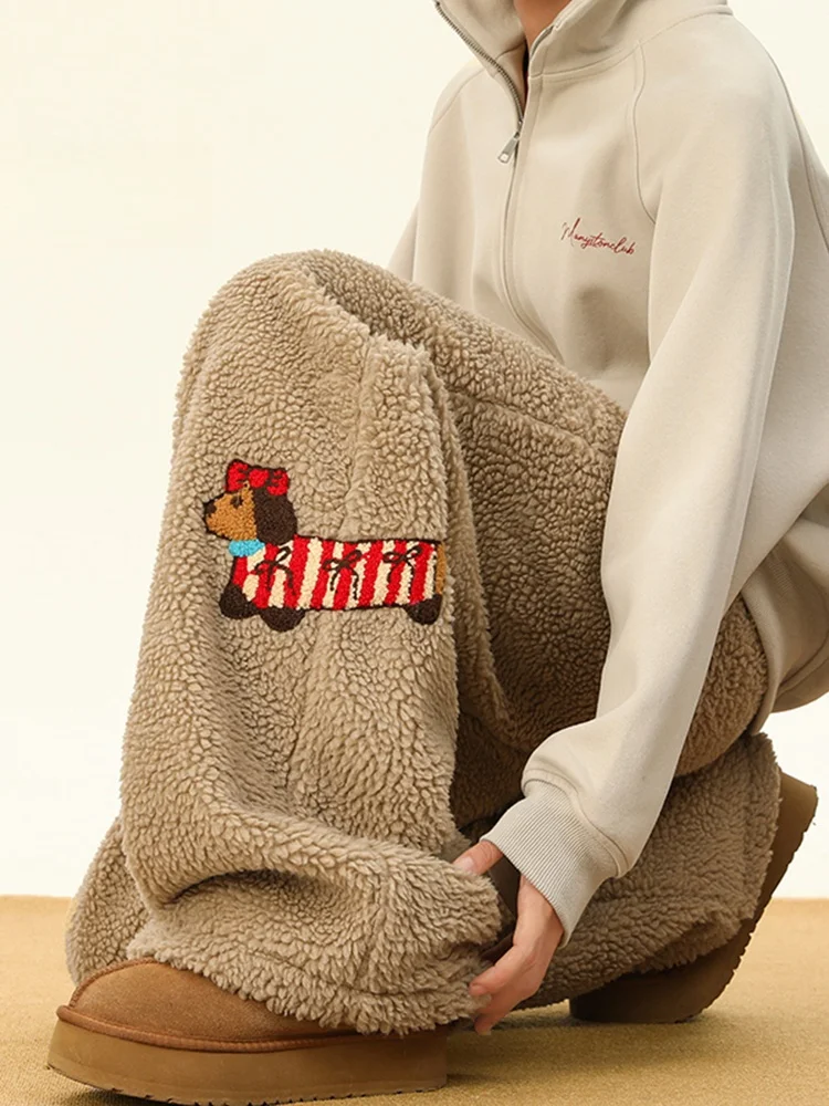 

Мужские зимние утепленные брюки из бархата с вышивкой, свободные прямые повседневные брюки из хлопка, молодежные, модные, в стиле кэжуал