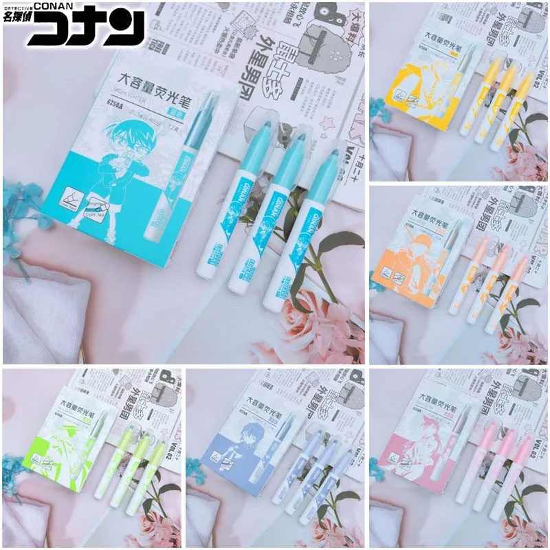 Detective Conan Highlighters Set Cute Kawaii Candy Color Markers Pens Anime Art Fluorescent Markers Pens School Office Statione