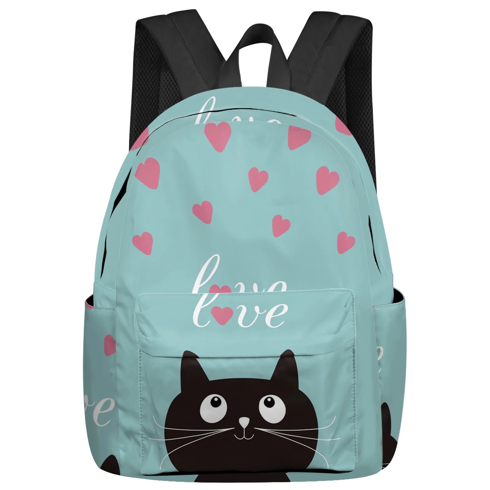 

Valentine'S Day Black Cat Love Large Capacity Backpack Men Laptop Bags High School Teen College Girl Student Mochila
