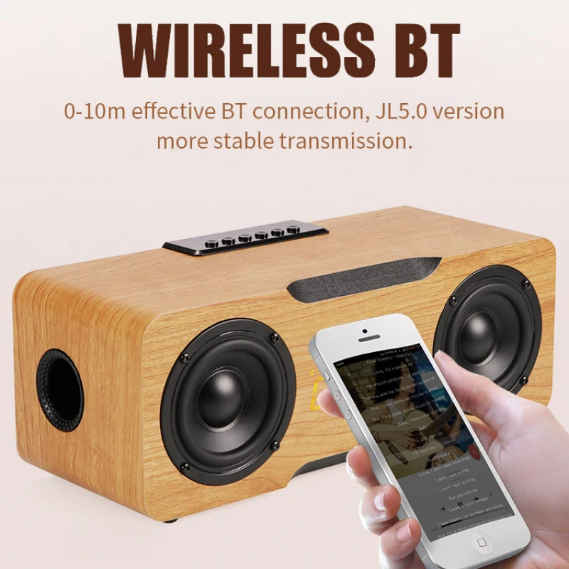 Портативные деревянные светодиодные часы дисплея будильника BT 5.0 беспроводные громкоговорители 30W мощный баскетвер компьютер телевизор настольный звук