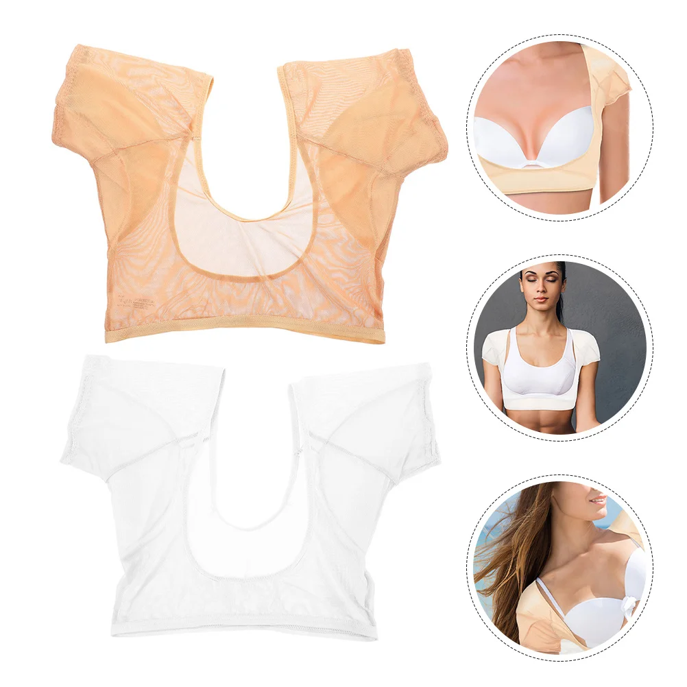 2 قطعة وسادة عرق تحت الإبط للنساء سترة مرنة قابلة للتنفس ملابس آمنة بدون بقع طوال اليوم وسادات عرق تحت الإبط قميص قصير