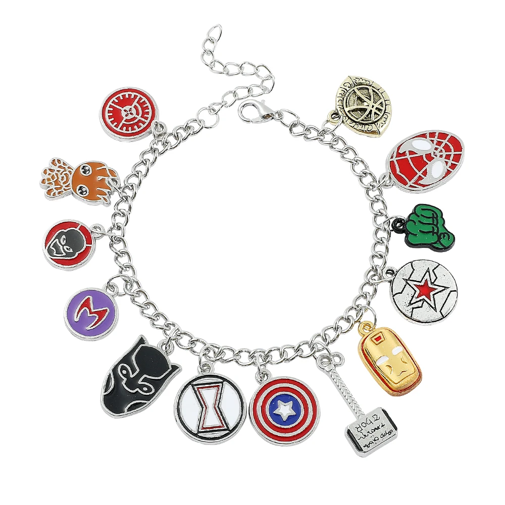 Disney Marvel The Avengers Enamel Charms Bracelet Spider Man Eye Of Agamotto Pendant Personality Hand Chain Jewelry Fans Gifts