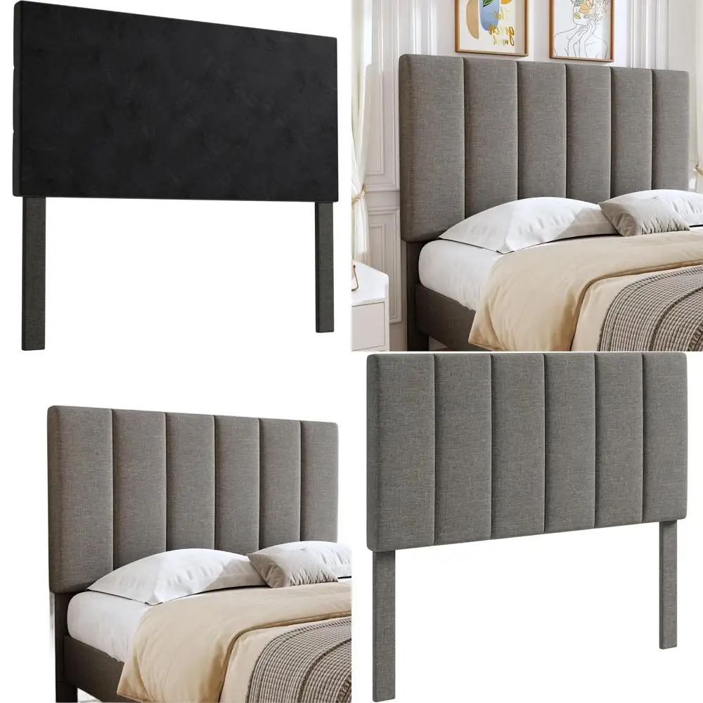 

Queen Size Upholstered Linen Bed Board, Adjustable Height 44-52, Durable Solid Wood, Stone