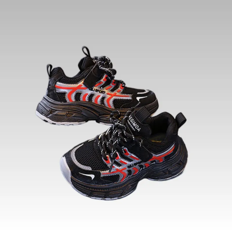 Children's Black Sports Shoes Mesh Breathable Autumn 2026 New Style Casual Versatile Running Shoes for Boys And Girls Size 22-30
