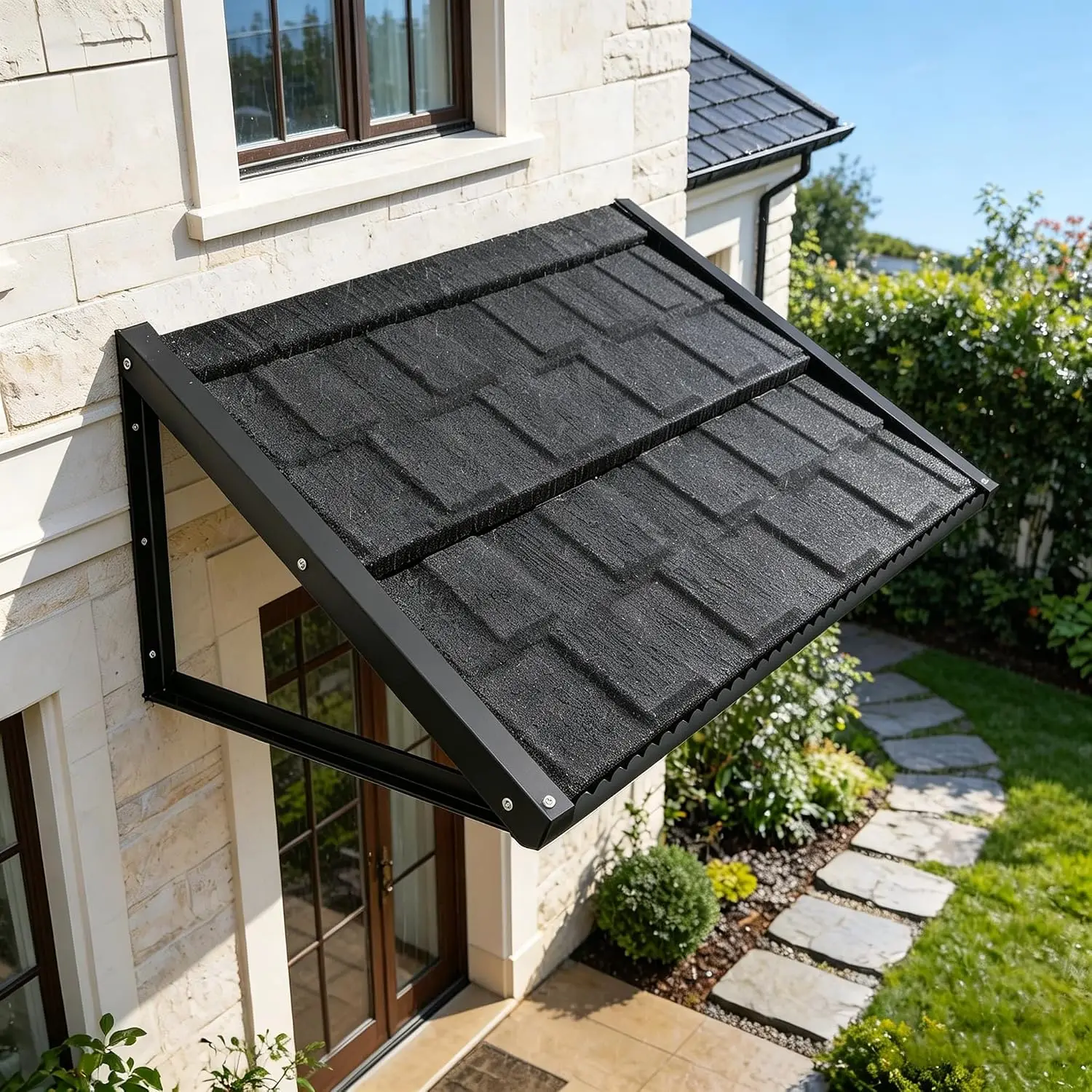 53x32 Fixed Metal Awning for Doors, Windows, Balcony, Porch | Heavy-Duty Steel Frame with Drainage System