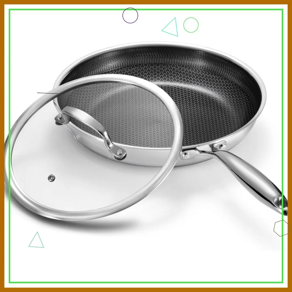 

12 Inch Non Stick Frying Pan with Lid, Stainless Steel Skillet Oven Safe Dishwasher Compatible All Cooktops