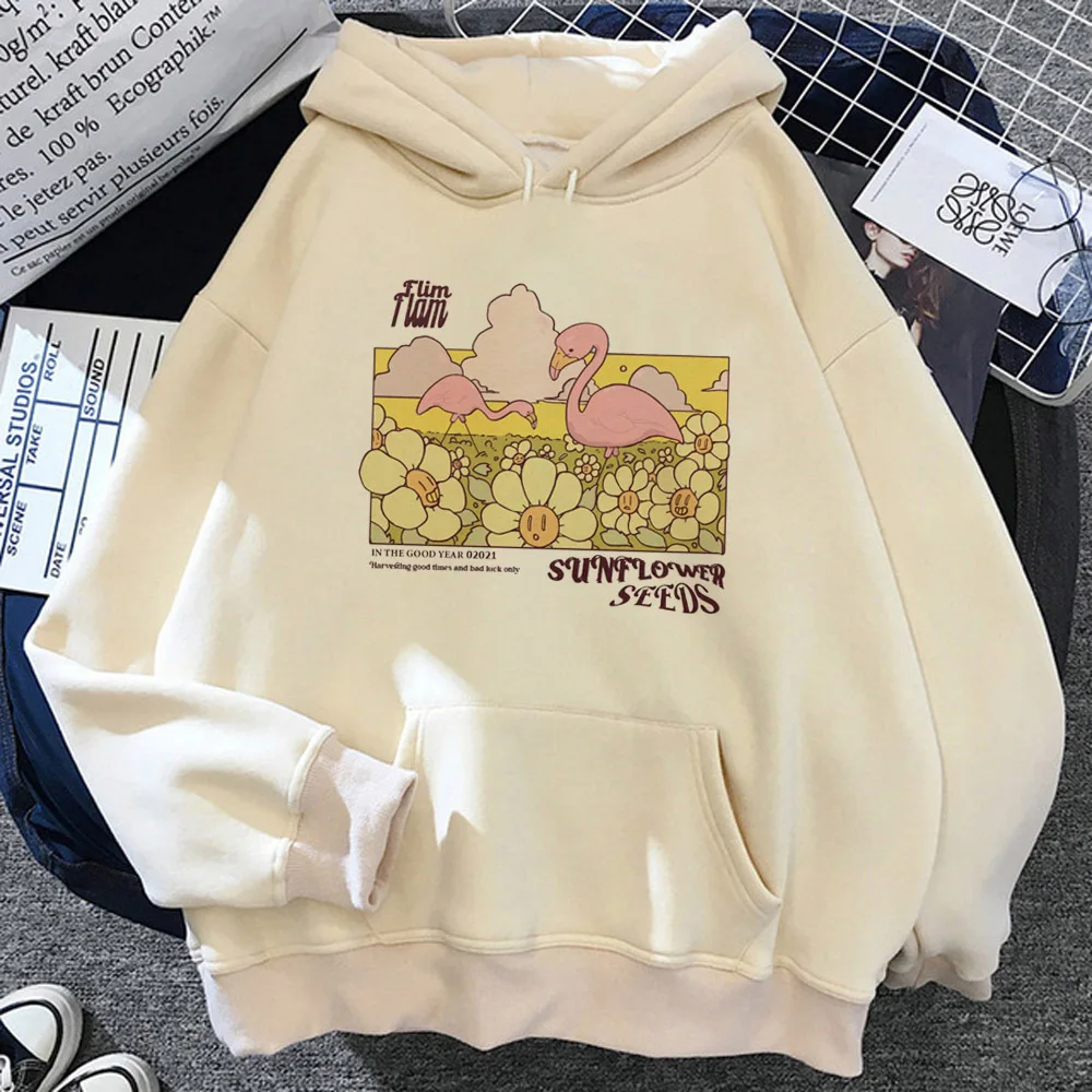 

Flamingo hoodie graphic anime sweater youthful kawaii teen pullover sweatshirts anime comic