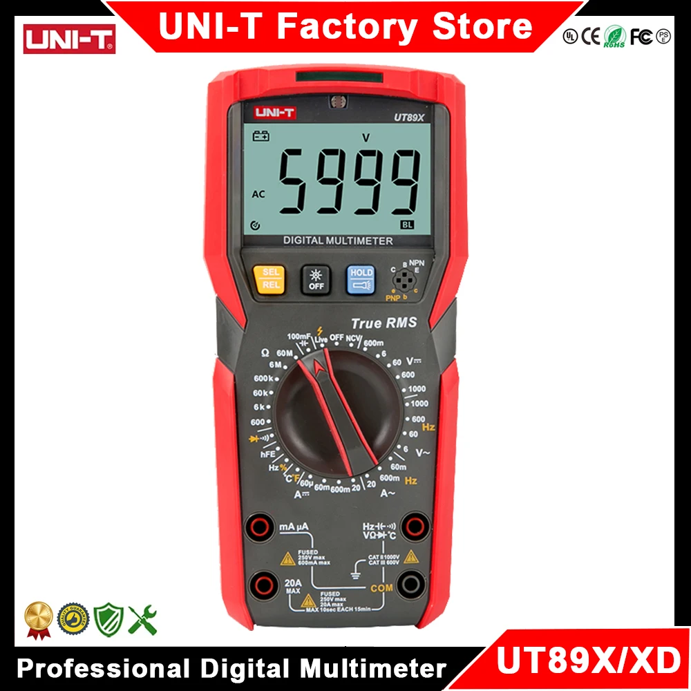 UNI-T 전문 디지털 멀티미터, True RMS AC DC 전류 전압계, Hz Ohm NCV 커패시턴스 저항 테스터, UT89X UT89XD
