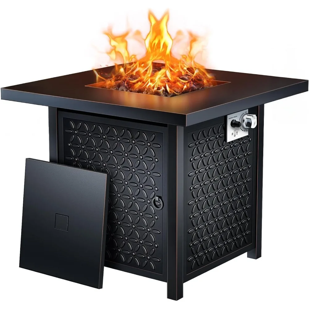 

Outdoor 28 Gas Fire Pit Table with 50,000 BTU Steel Construction and Lid for Patio Warmth and Ambience