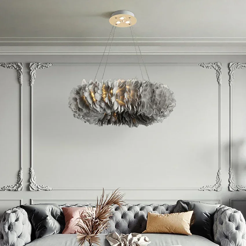 Nordic Creative Goose Feather LED Chandelier Restaurant Living Room Romantic Girl Bedroom Pendant Lamp Art Home Decor Lighting